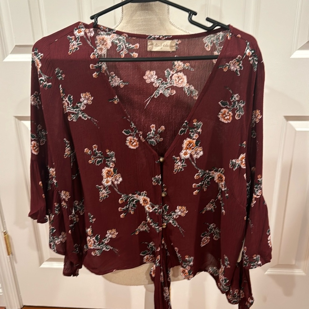 Altar’d State Long Sleeve Burgundy pink Floral Blouse Shirt - NEW